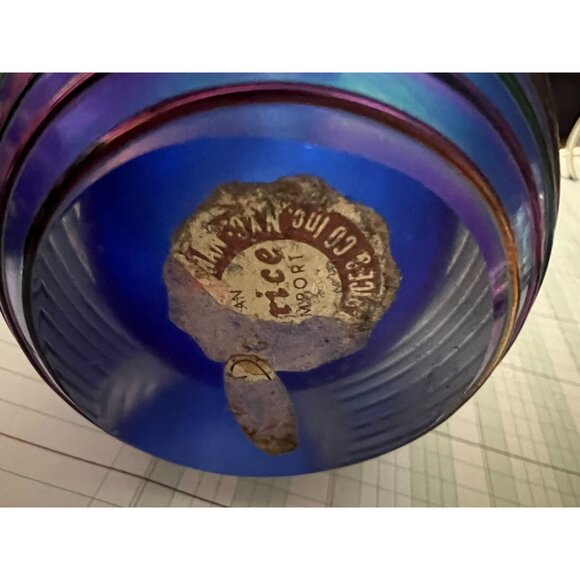 Handcrafted Iridescent Blue & Purple Threaded Glass Vase Czech Bohemian Vintage - Picture 3 of 5